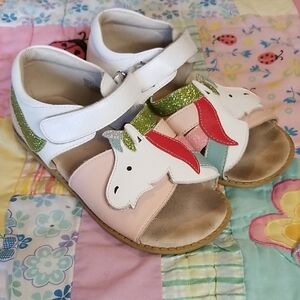 Livie & Luca Adjustable Leather Unicorn Sandals White, Pink, Glitter HTF Size 3Y